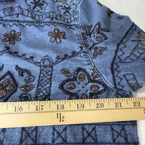 Chico’s Design Embellished Denim Jacket Size 3 Women Beaded Embroidered - Picture 12 of 14